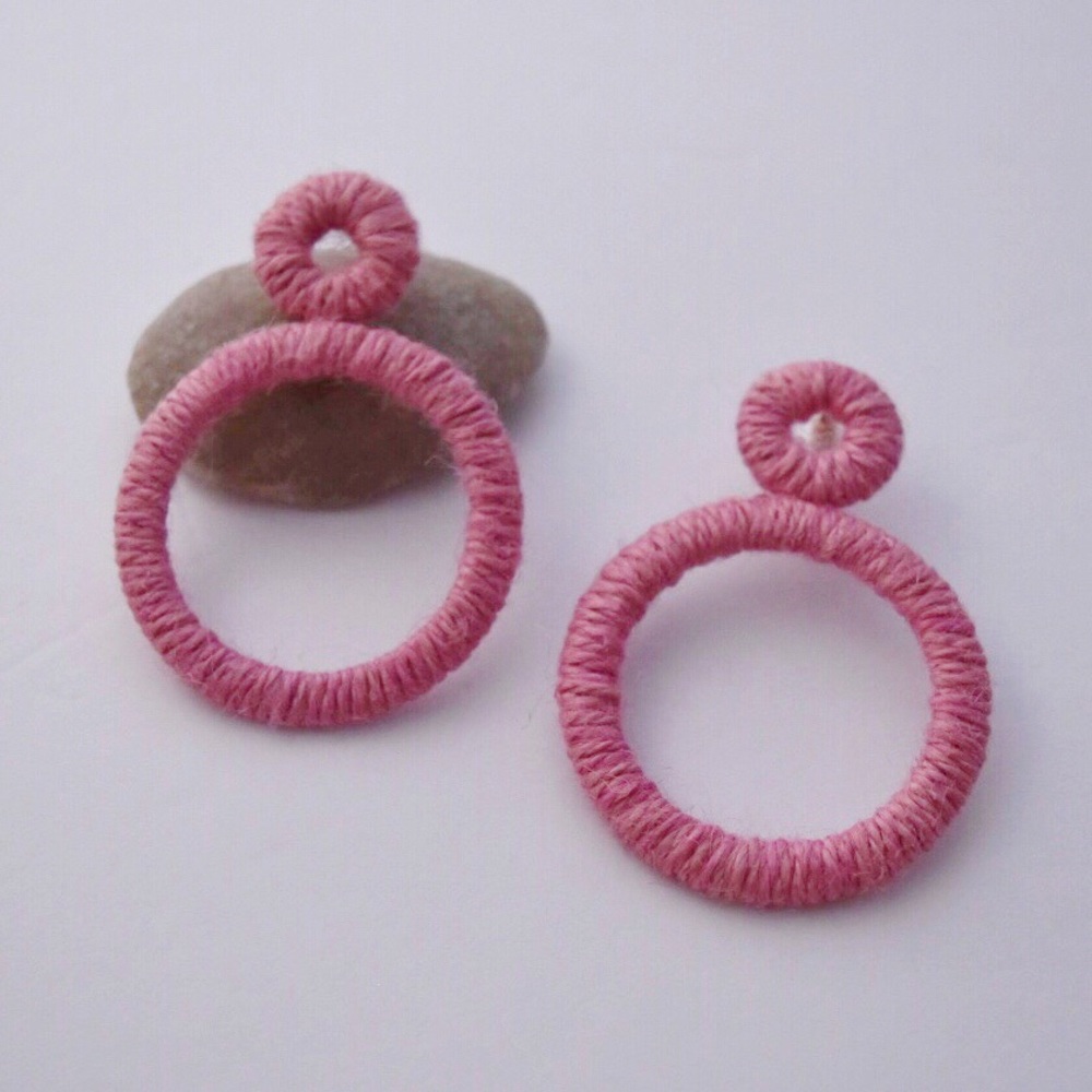 Pink Wrapped Drop Hoop Statement Earrings
